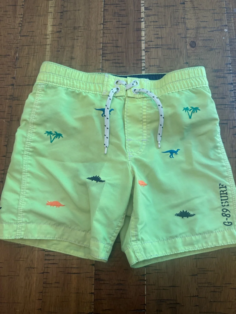 GAP Boys 4 Neon Green Embroidered Surf Print Shorts Dinosaur
